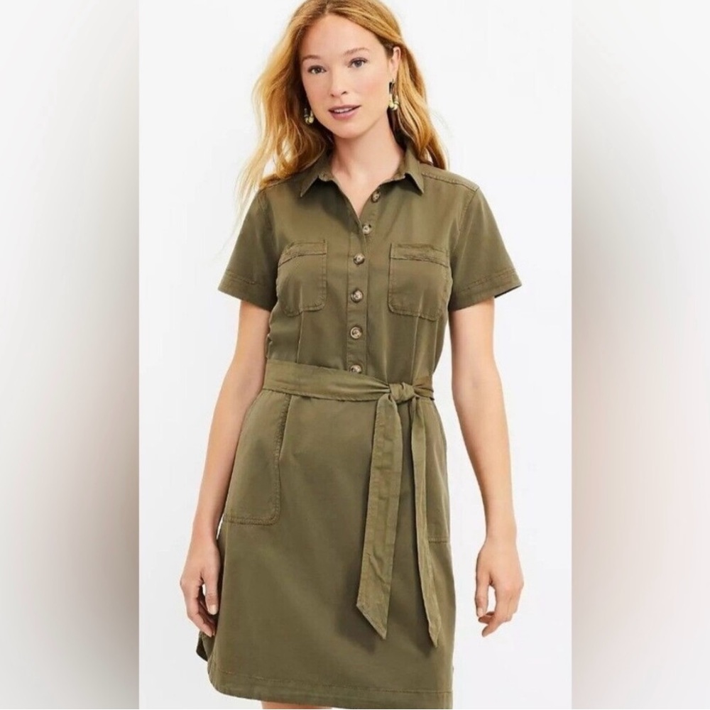 Ann Taylor Loft Olive green belted dress (small/petite)